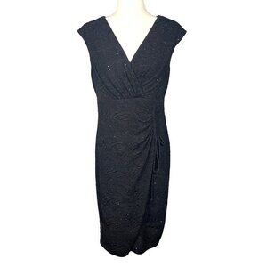 LONDON Times Sheath Cocktail Dress Black & Silver Size 12 EUC